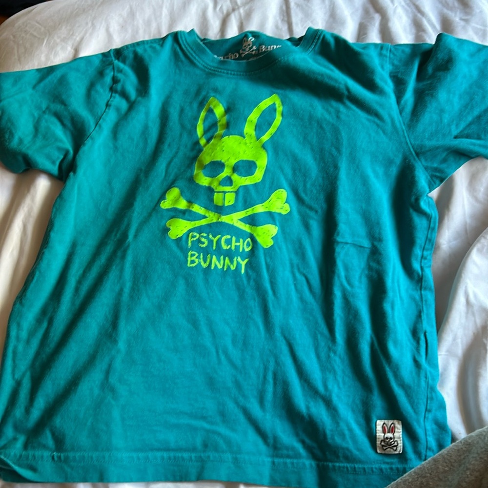 Blue and Green phsyco bunny kids tee